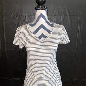 Black and White Striped V-Neck T-Shirt